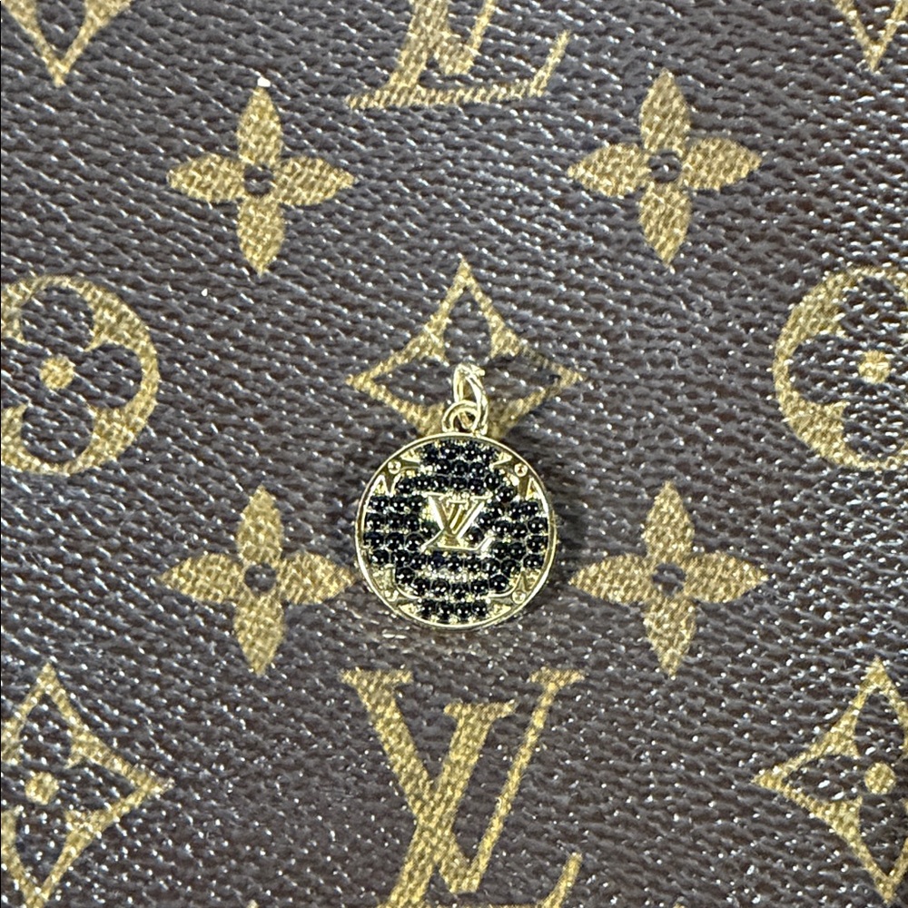 Beautiful Upcycled Louis Vuitton Black Rhinestone and Gold Pendant
